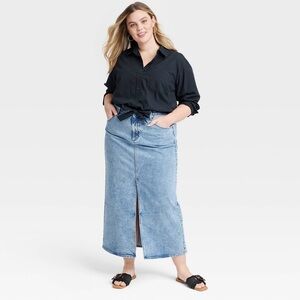 High-Rise Denim Maxi Jean Skirt Universal Thread Medium Blue Wash Long Women’s